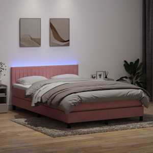Box spring postel s matrací a LED růžová 140x210 cm samet - obrázek 4