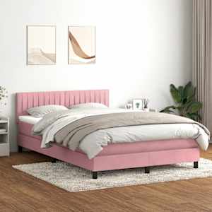 Box spring postel s matrací a LED růžová 140x210 cm samet - obrázek 1