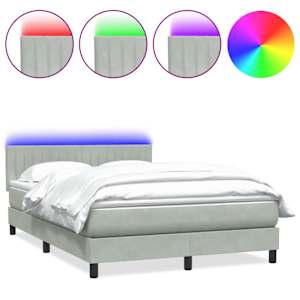 vidaXL kontinentaalvoodi madrats ja LED, helehall, 160x210 cm, samet