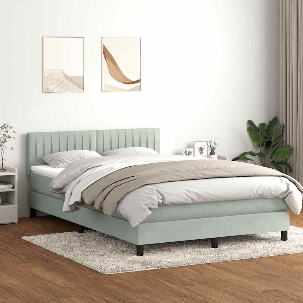 vidaXL Pat cu arcuri cu saltea și LED, gri deschis, 160x210 cm, catifea
