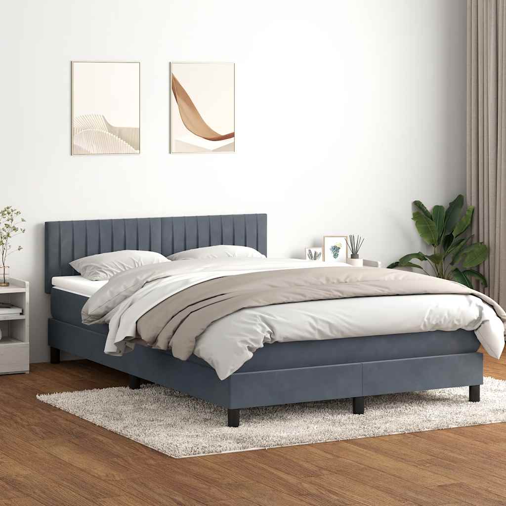 vidaXL Pat cu arcuri cu saltea și LED, gri închis, 160x210 cm, catifea
