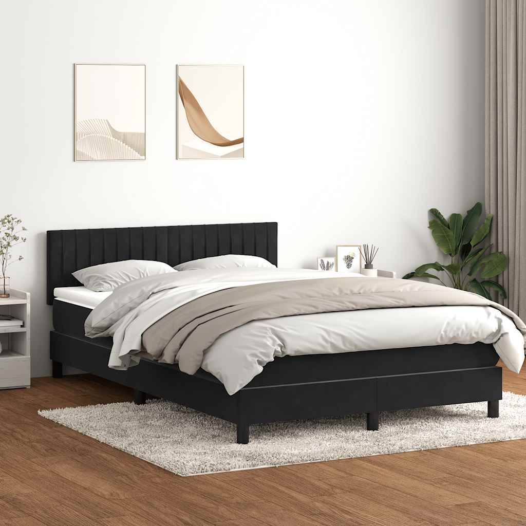 vidaXL Pat box spring cu saltea, negru, 160x210 cm, catifea