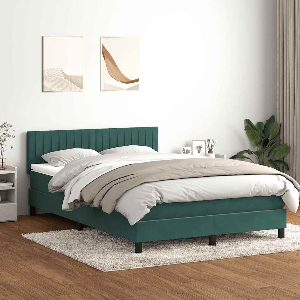 vidaXL Pat box spring cu saltea, verde închis, 160x210 cm, catifea