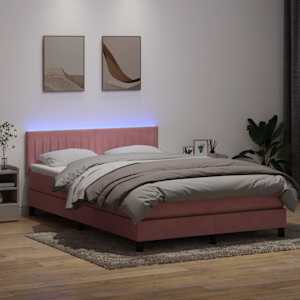 Box spring postel s matrací a LED růžová 160x210 cm samet - obrázek 4