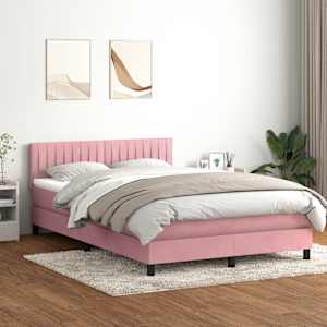 Box spring postel s matrací a LED růžová 160x210 cm samet - obrázek 1