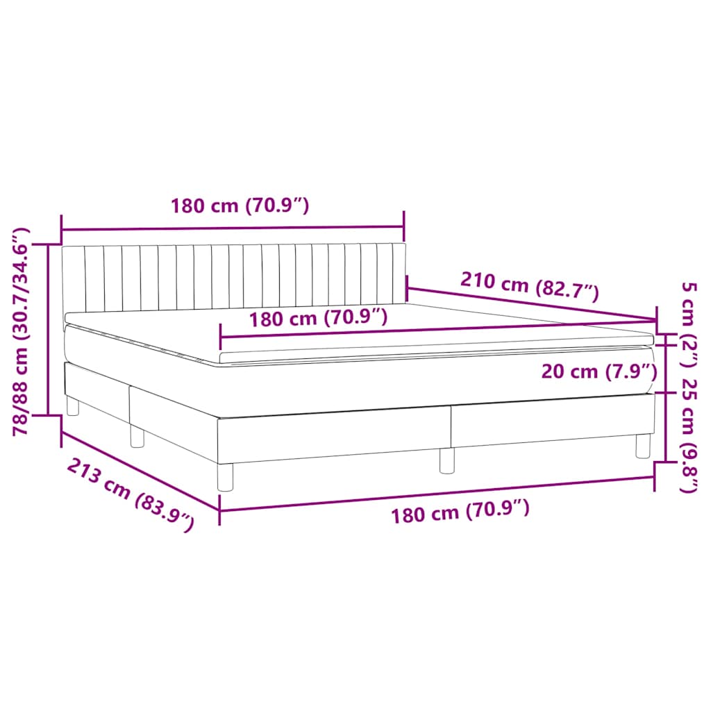 Box spring postel s matrací a LED tmavě šedá 180x210 cm samet - obrázek 16