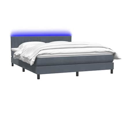 vidaXL Boxspringbett mit Matratze & LED Dunkelgrau 180x210 cm Samt