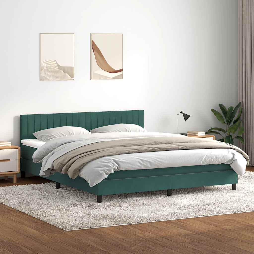 vidaXL Pat box spring cu saltea, verde închis, 180x210 cm, catifea