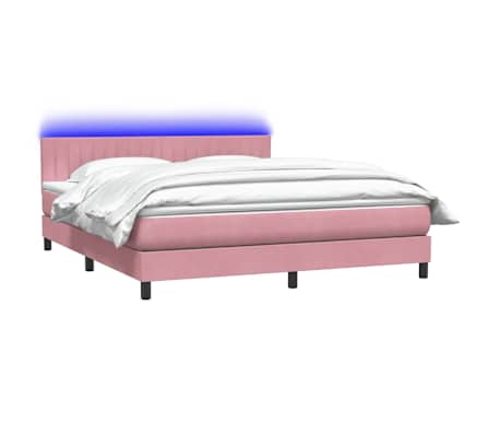 vidaXL Boxspringbett mit Matratze & LED Rosa 180x210 cm Samt