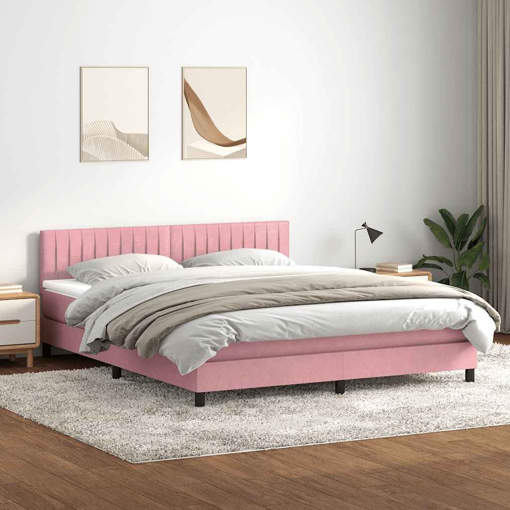 vidaXL Boxspringbett mit Matratze & LED Rosa 180x210 cm Samt