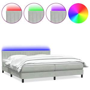 Box spring postel s matrací a LED světle šedá 200x210 cm samet - obrázek 2