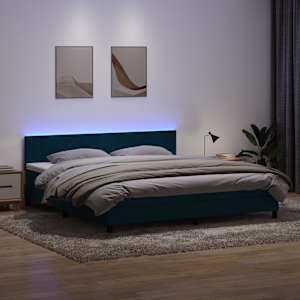 Box spring postel s matrací a LED tmavě modrá 200x210 cm samet - obrázek 1