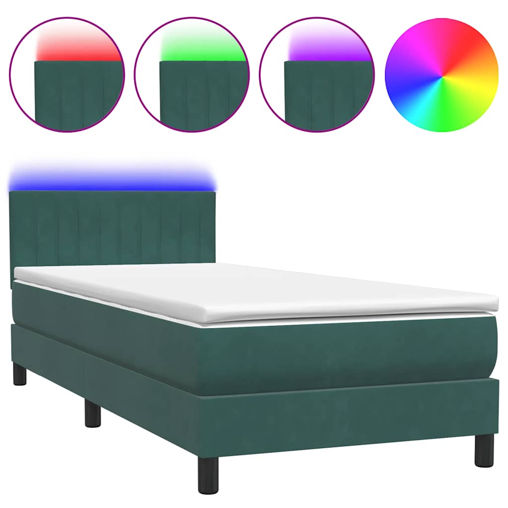 Thumbnail - vidaXL Boxspringbett mit Matratze Dunkelgrün 80x220 cm Samt