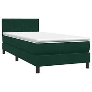 Box spring postel s matrací a LED tmavě zelená 80x220 cm samet - obrázek 5
