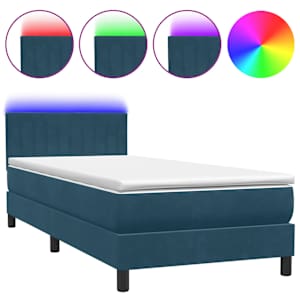 Box spring postel s matrací a LED tmavě modrá 80x220 cm samet - obrázek 2