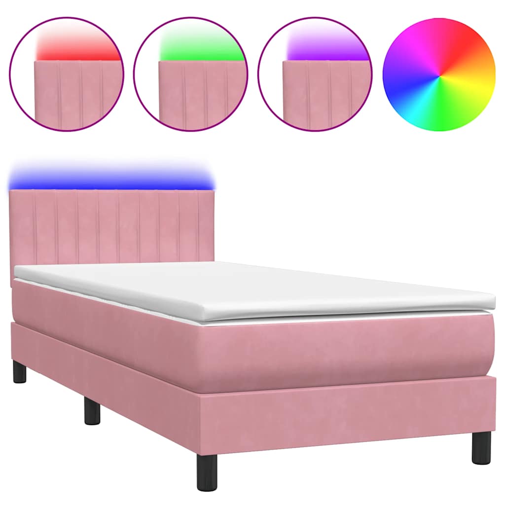 vidaXL Boxspring met matras en LED fluweel roze 80x220 cm, foto 3