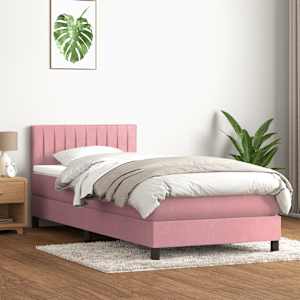Box spring postel s matrací a LED růžová 80x220 cm samet - obrázek 4