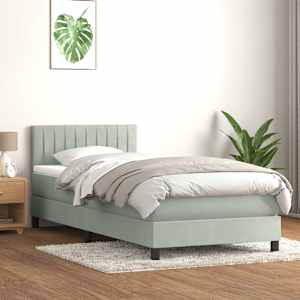 Box spring postel s matrací a LED Světle šedá 90x220 cm Samet - obrázek 4