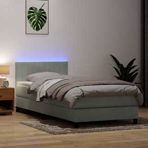 Box spring postel s matrací a LED Světle šedá 90x220 cm Samet - obrázek 1