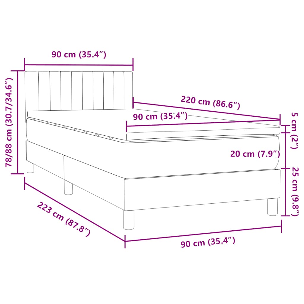 Box spring postel s matrací a LED tmavě šedá 90x220 cm samet - obrázek 16