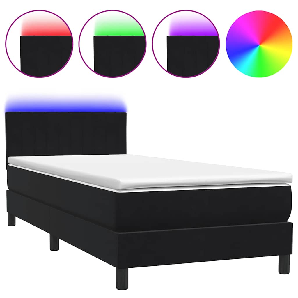 Thumbnail - vidaXL Boxspringbett mit Matratze & LED Schwarz 90x220 cm Samt