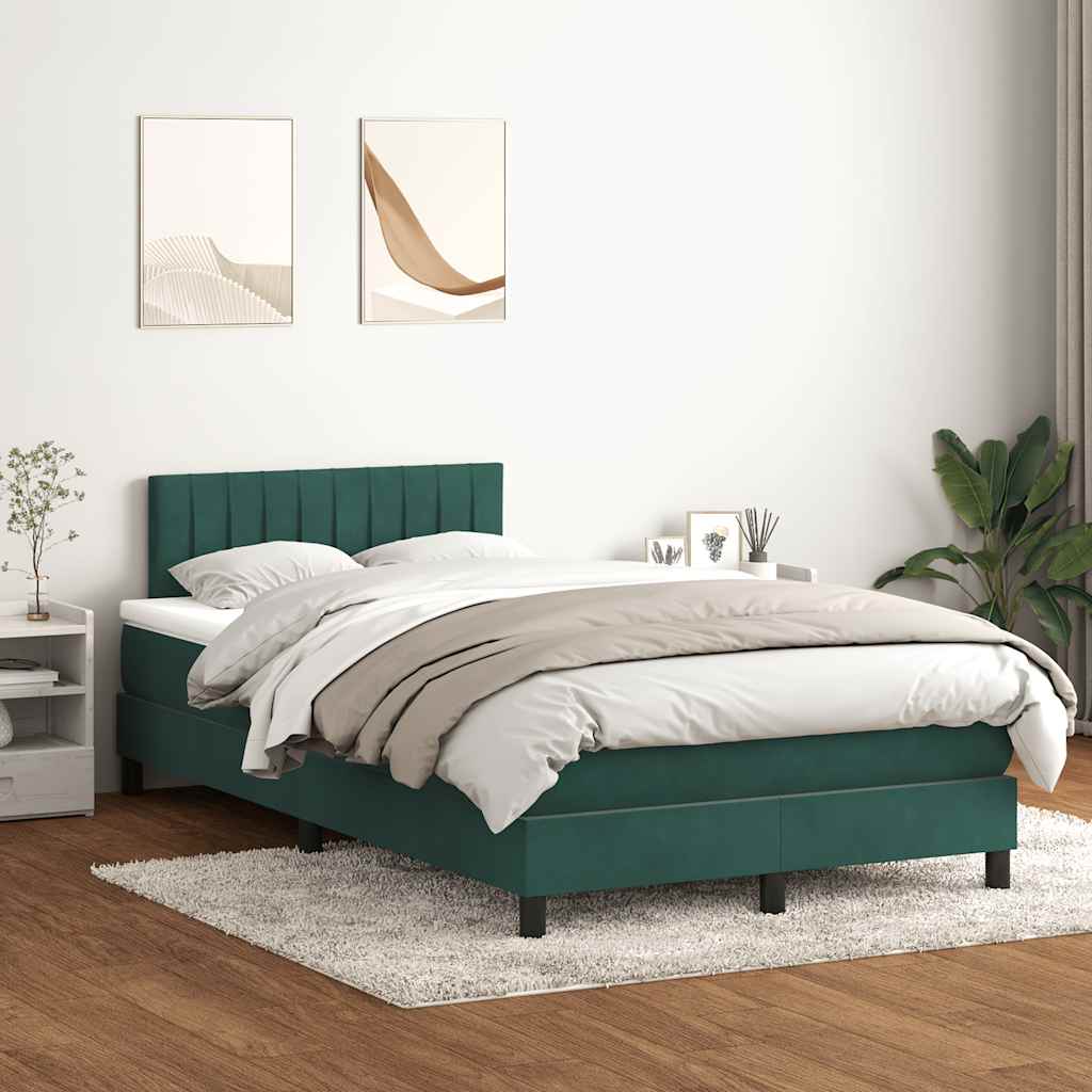 vidaXL Pat box spring cu saltea, verde închis, 120x220 cm, catifea