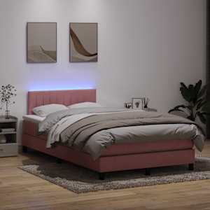 Box spring postel s matrací a LED růžová 120x220 cm samet - obrázek 4