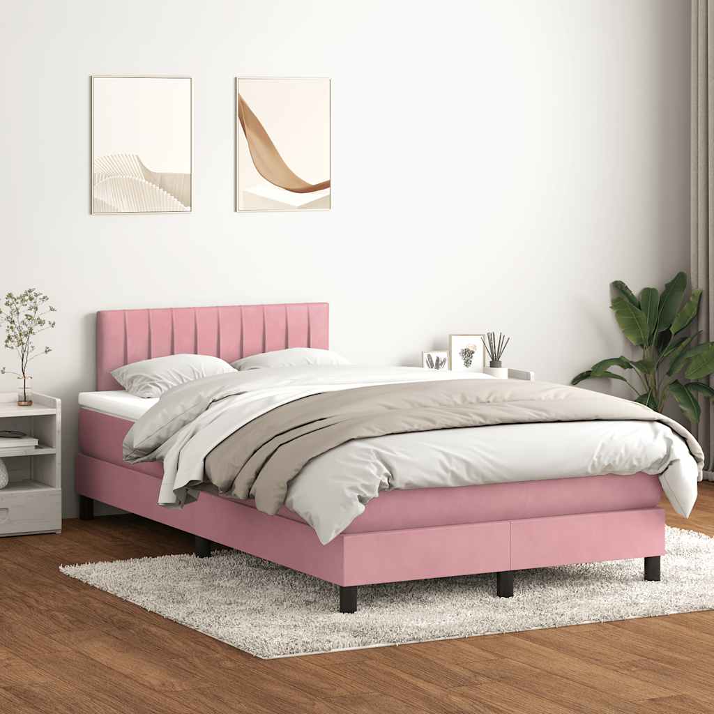 vidaXL Pat cu arcuri cu saltea și LED, roz, 120x220 cm, catifea