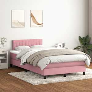 Box spring postel s matrací a LED růžová 120x220 cm samet - obrázek 1