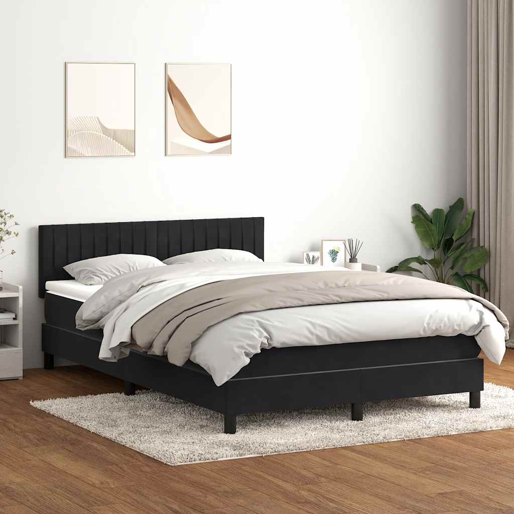 vidaXL Pat box spring cu saltea, negru, 140x220 cm, catifea