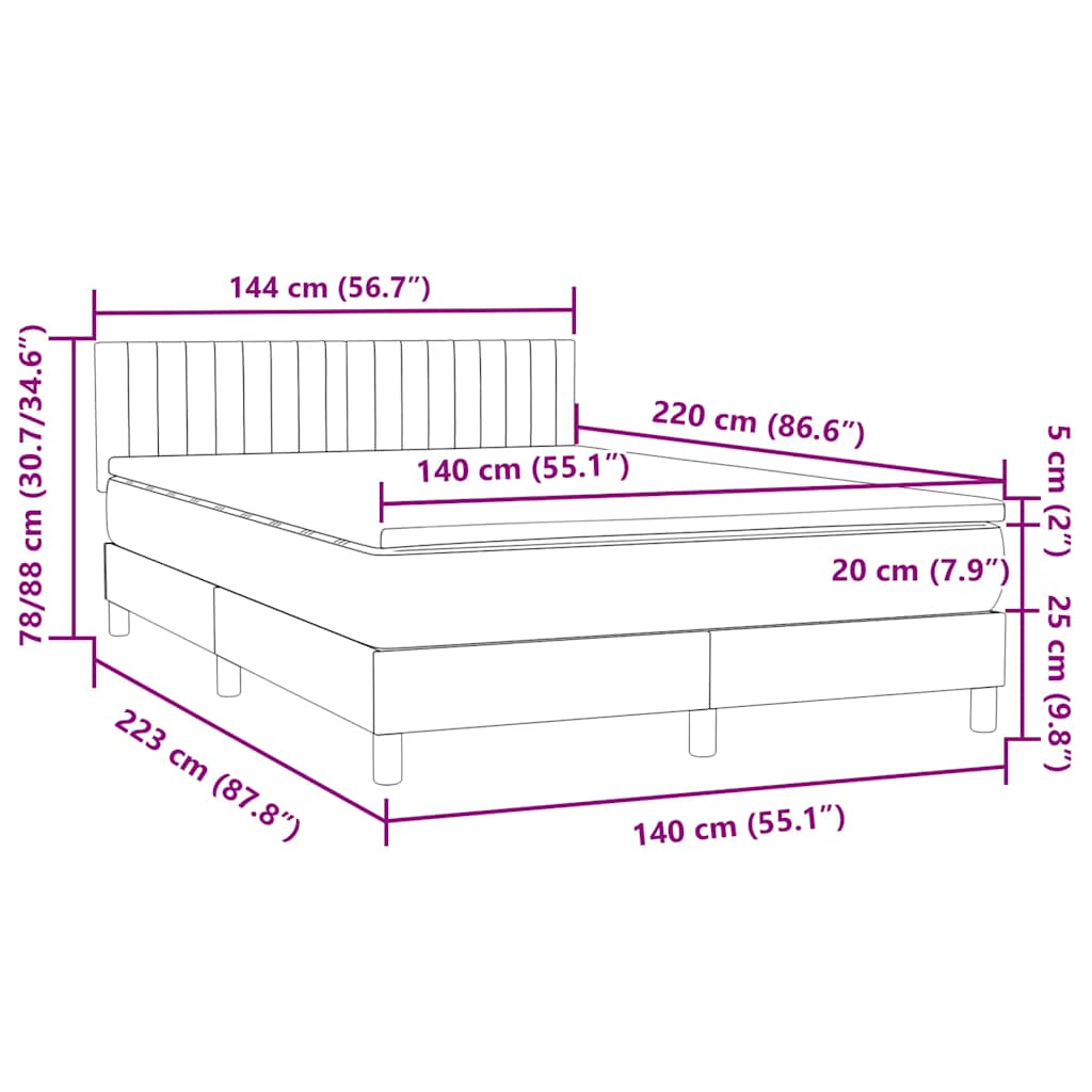Box spring postel s matrací a LED růžová 140x220 cm samet - obrázek 16