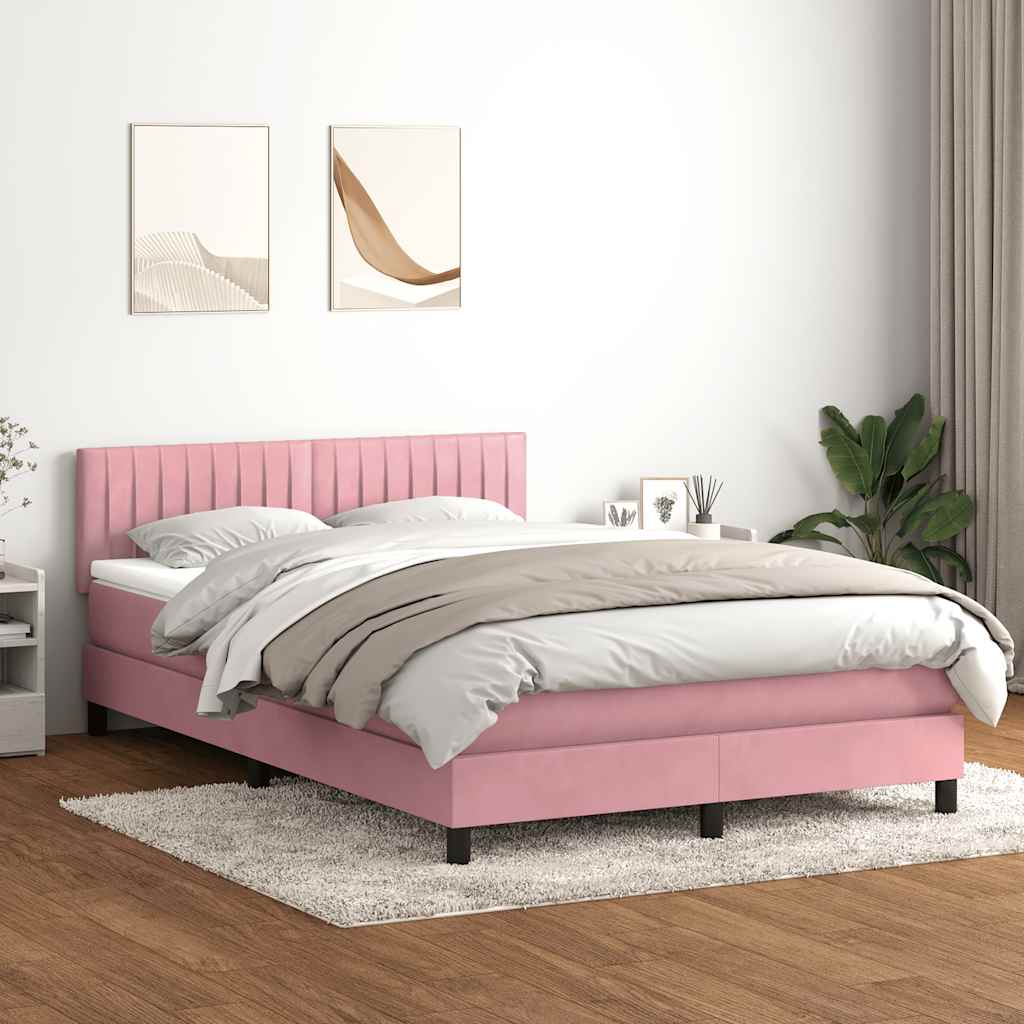 vidaXL Pat cu arcuri cu saltea și LED, roz, 140x220 cm, catifea