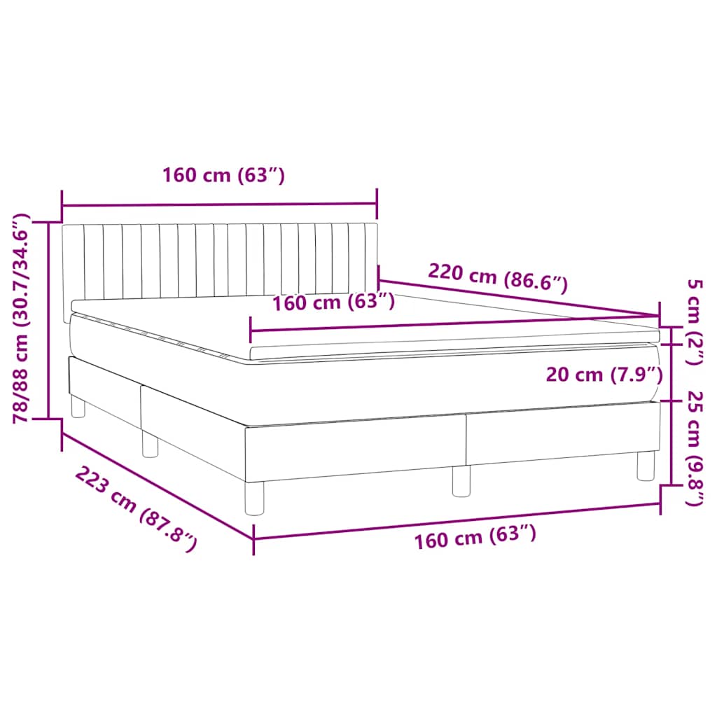 Box spring postel s matrací a LED světle šedá 160x220 cm samet - obrázek 16