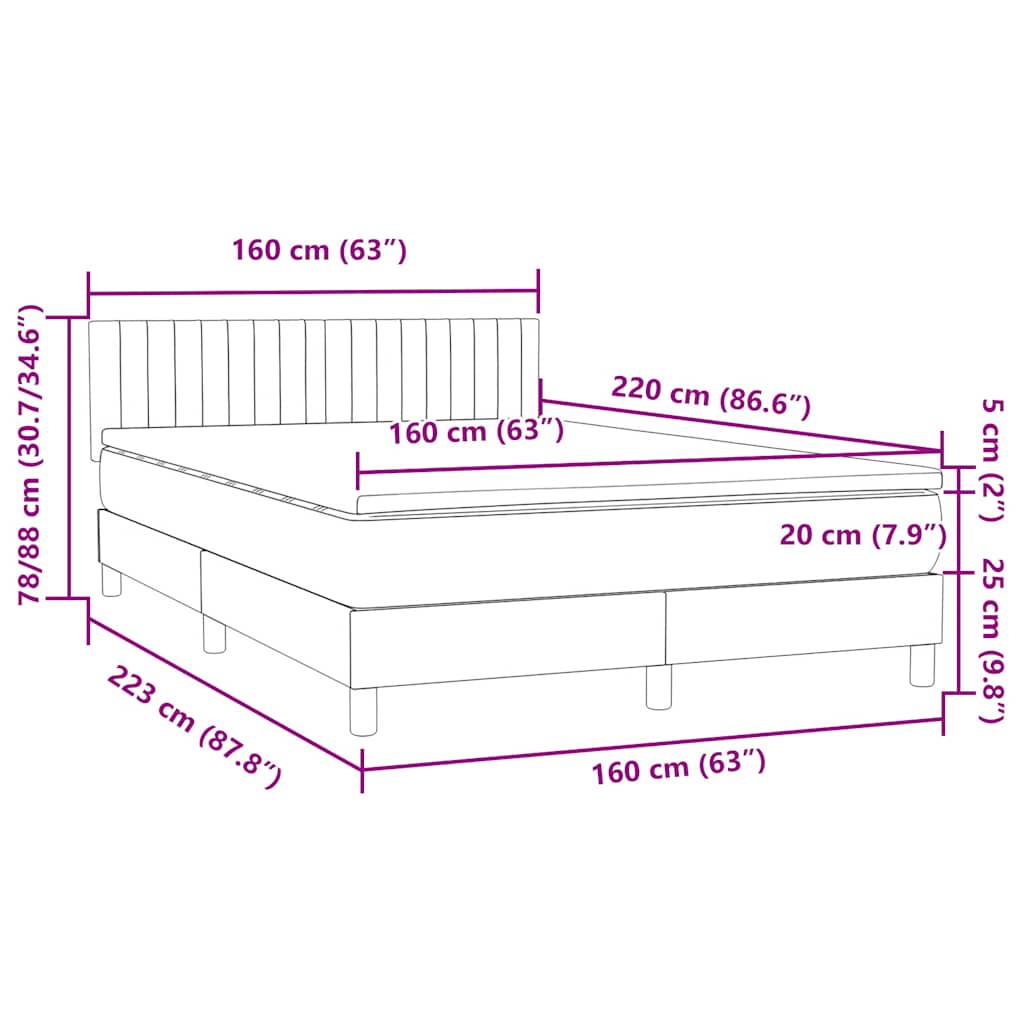 Box spring postel s matrací a LED tmavě zelená 160x220 cm samet - obrázek 16