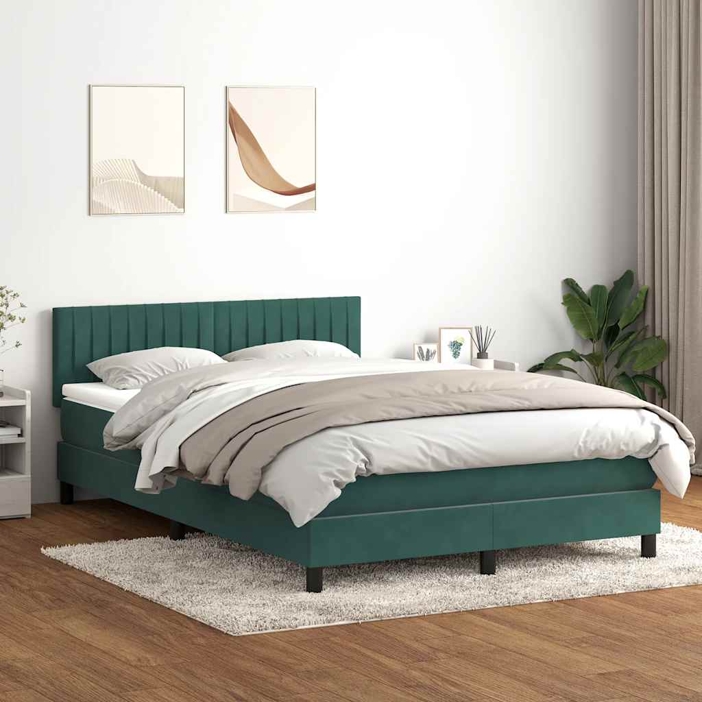 vidaXL Pat box spring cu saltea, verde închis, 160x220 cm, catifea