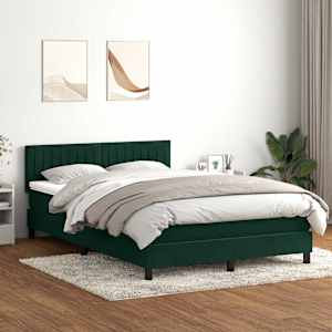 Box spring postel s matrací a LED tmavě zelená 160x220 cm samet - obrázek 1