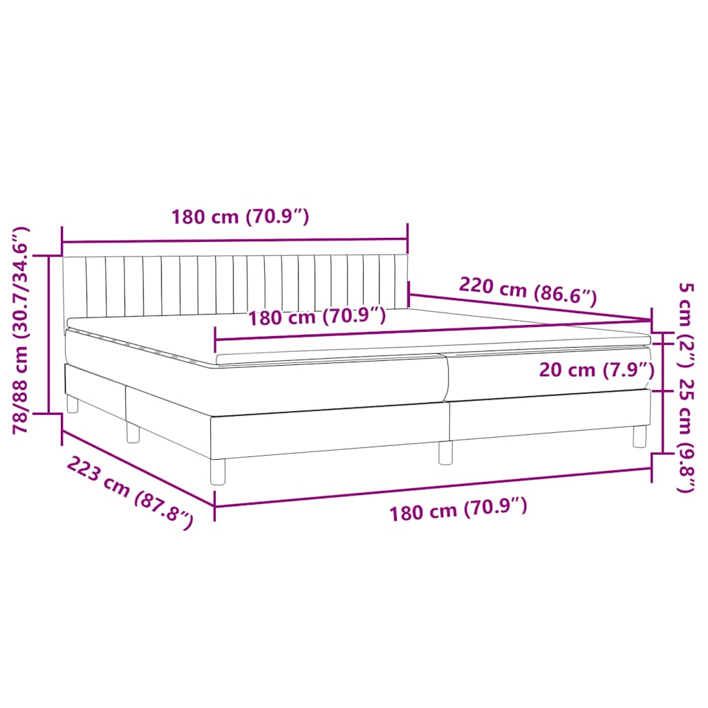 Box spring postel s matrací a LED tmavě šedá 180x220 cm samet - obrázek 16