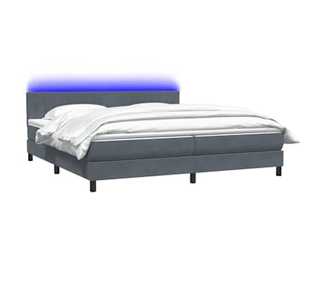 vidaXL Cama box spring con colch&oacute;n y LED terciopelo gris oscuro 180x220 cm