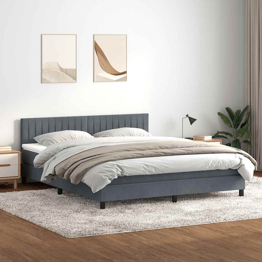 vidaXL Pat box spring cu saltea, gri închis, 180x220 cm, catifea