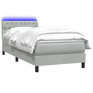 Box spring postel s matrací a LED světle šedá 80x210 cm samet - obrázek 3