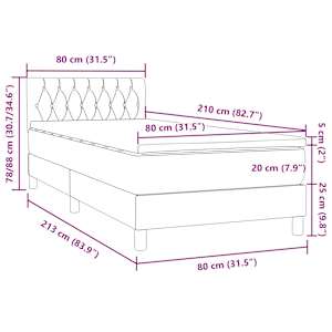 Box spring postel s matrací a LED tmavě šedá 80x210 cm samet - obrázek 16