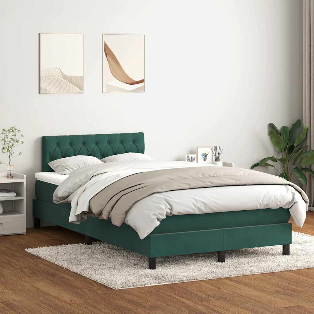 vidaXL Boxspringbett mit Matratze Dunkelgrün 120x210 cm Samt