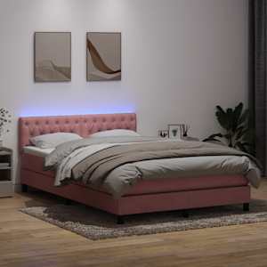 Box spring postel s matrací a LED růžová 140x210 cm samet - obrázek 4
