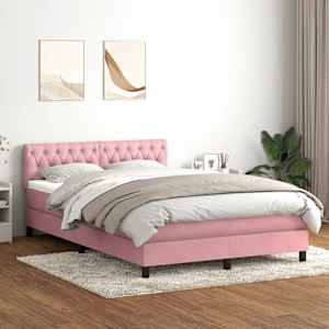 Box spring postel s matrací a LED růžová 140x210 cm samet - obrázek 1