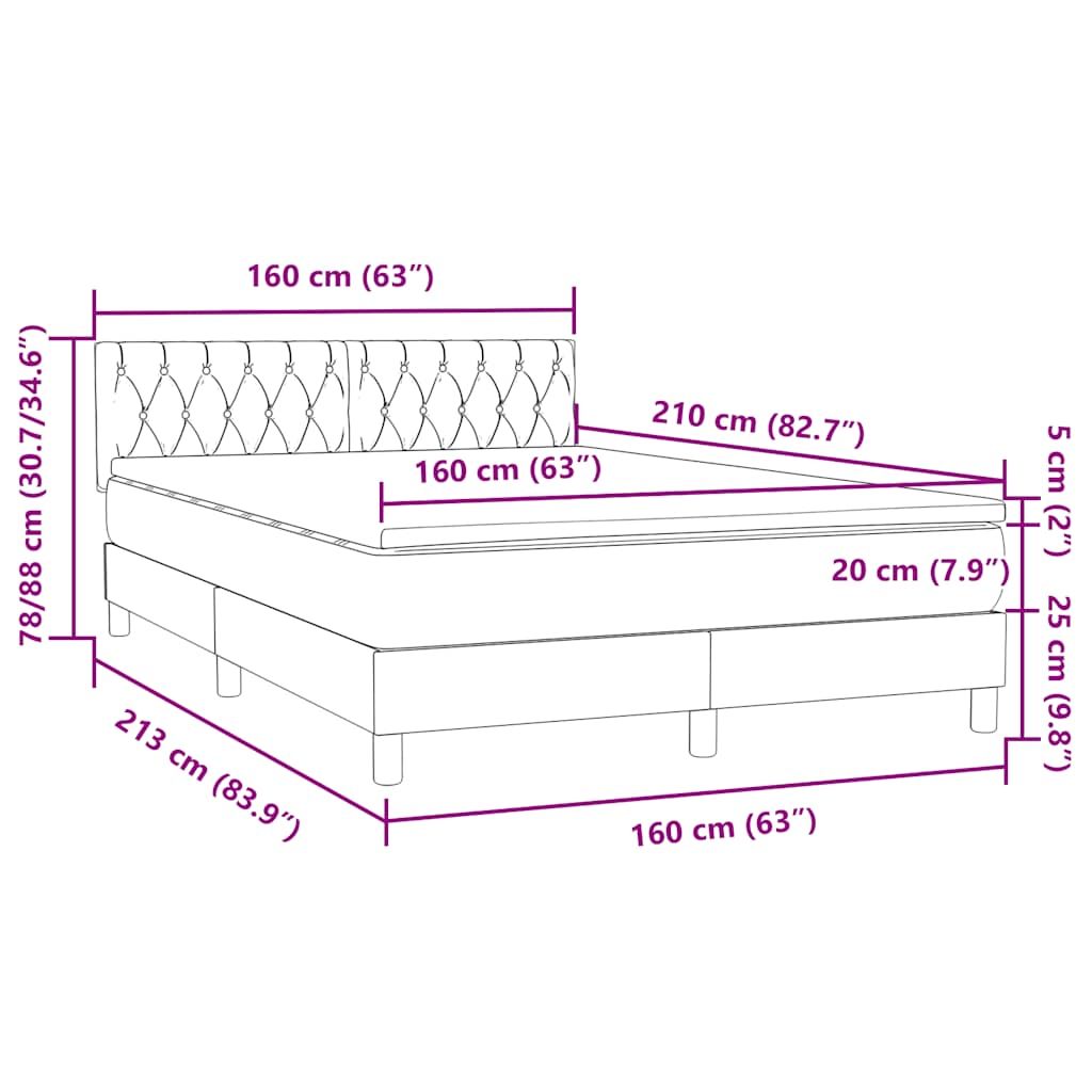 Box spring postel s matrací a LED světle šedá 160x210 cm samet - obrázek 16