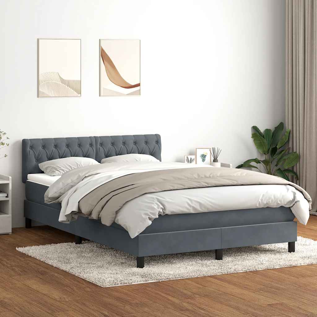 vidaXL Pat cu arcuri cu saltea și LED, gri închis, 160x210 cm, catifea