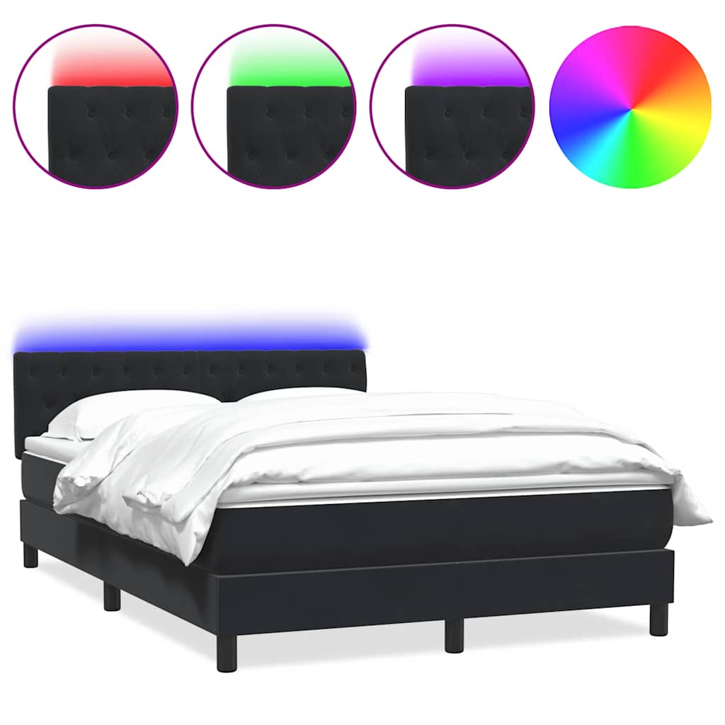 Box spring postelja z vzmetnico LED črna 160x210 cm žamet