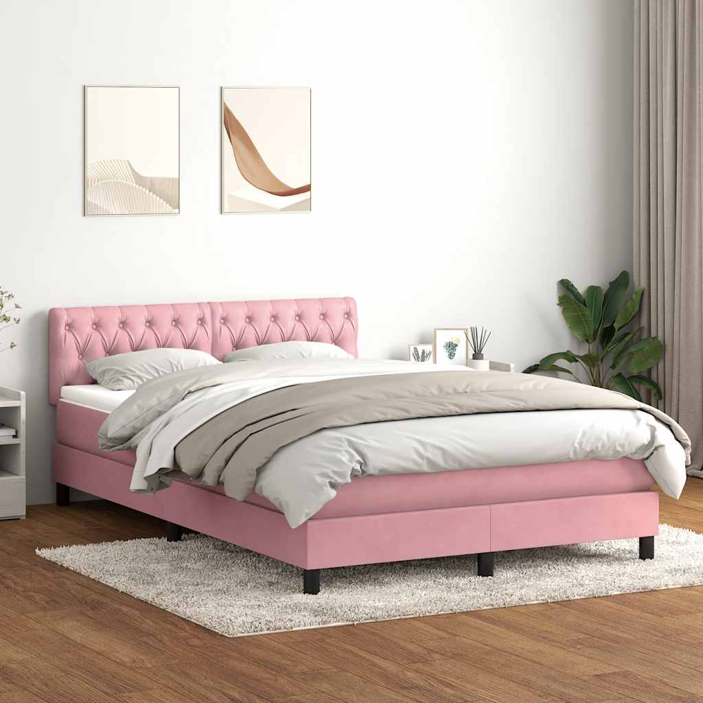vidaXL Pat cu arcuri cu saltea și LED, roz, 160x210 cm, catifea