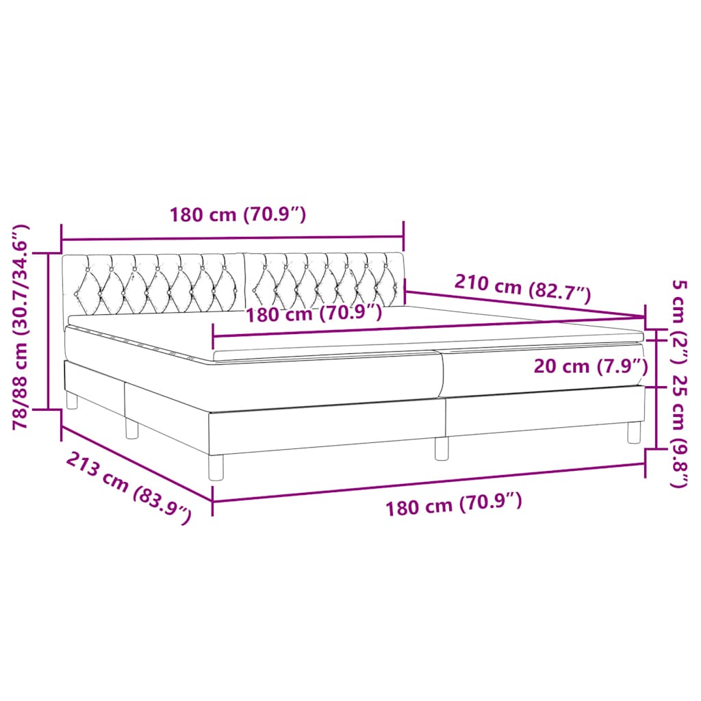 Box spring postel s matrací a LED tmavě šedá 180x210 cm samet - obrázek 16
