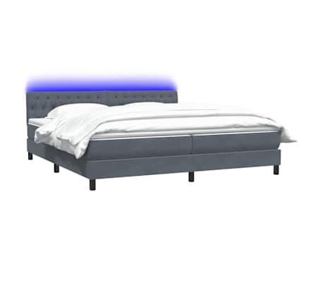 vidaXL kontinentalseng med madras og LED-lys 180x210 cm fl&oslash;jl m&oslash;rkegr&aring;
